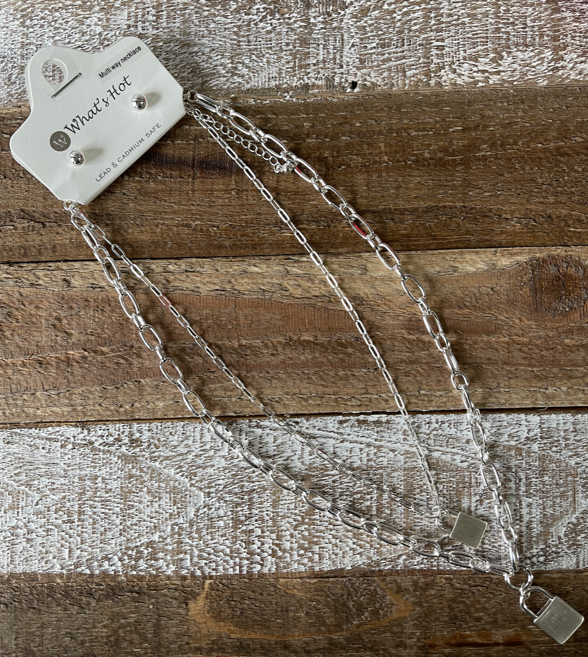 Silver Locket Double Layered 17"-19" Multi Way Necklace Earring Set