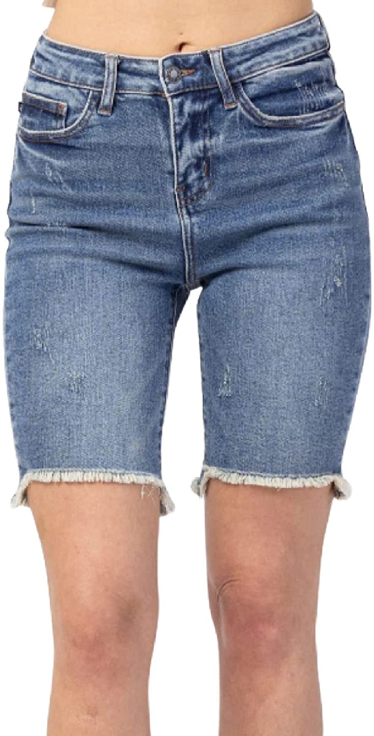 Judy Blue Womens High Rise Classic 5 Pocket Cutoff Bermuda Shorts