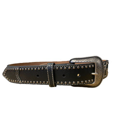 Hooey Mens Western Embroidered Studded Leather Belt (Black, 36)