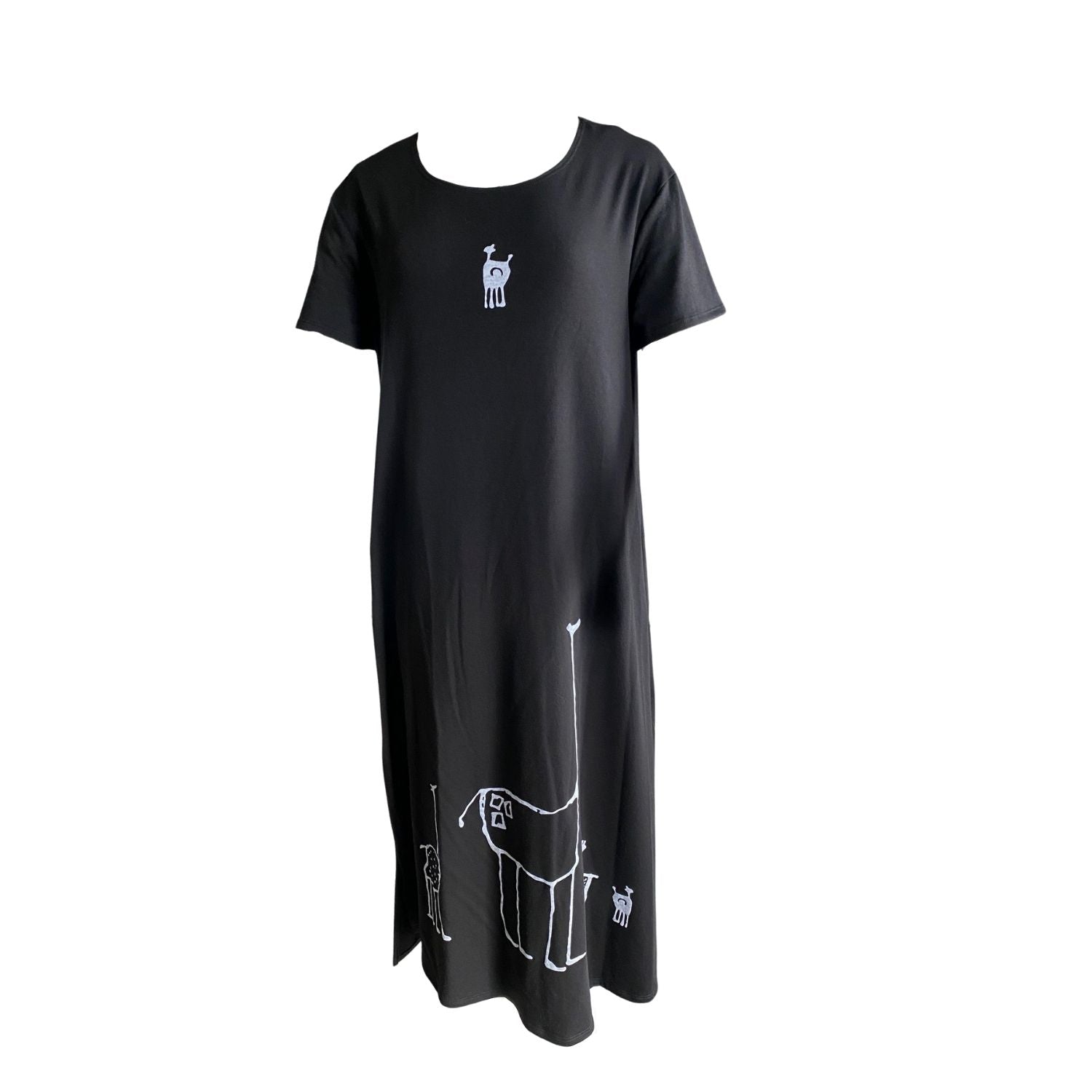 Lilypad Womens Full Length Short Sleeve Giraffe Print Dress, Black