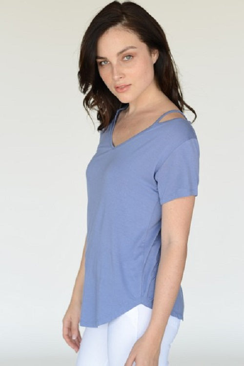 Yelete Womens Shoulder Cut Out Short Sleeve Knit Top