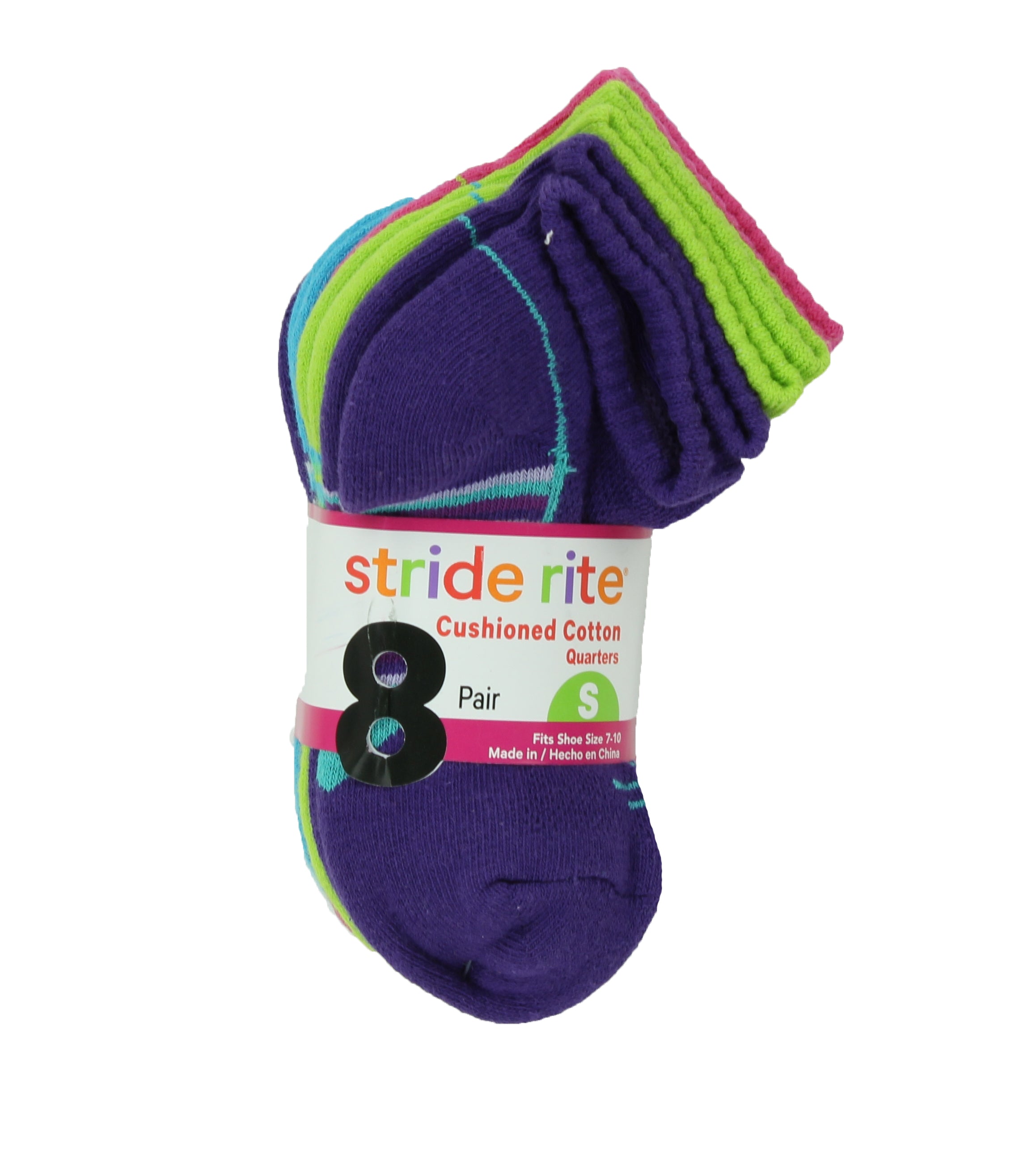Stride Rite Girls Combed Cotton Quarters Socks-8 Pack