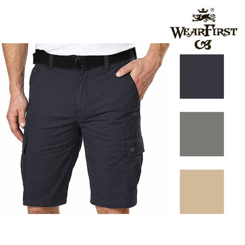 WearFirst Mens Freeband Belted Cargo Shorts