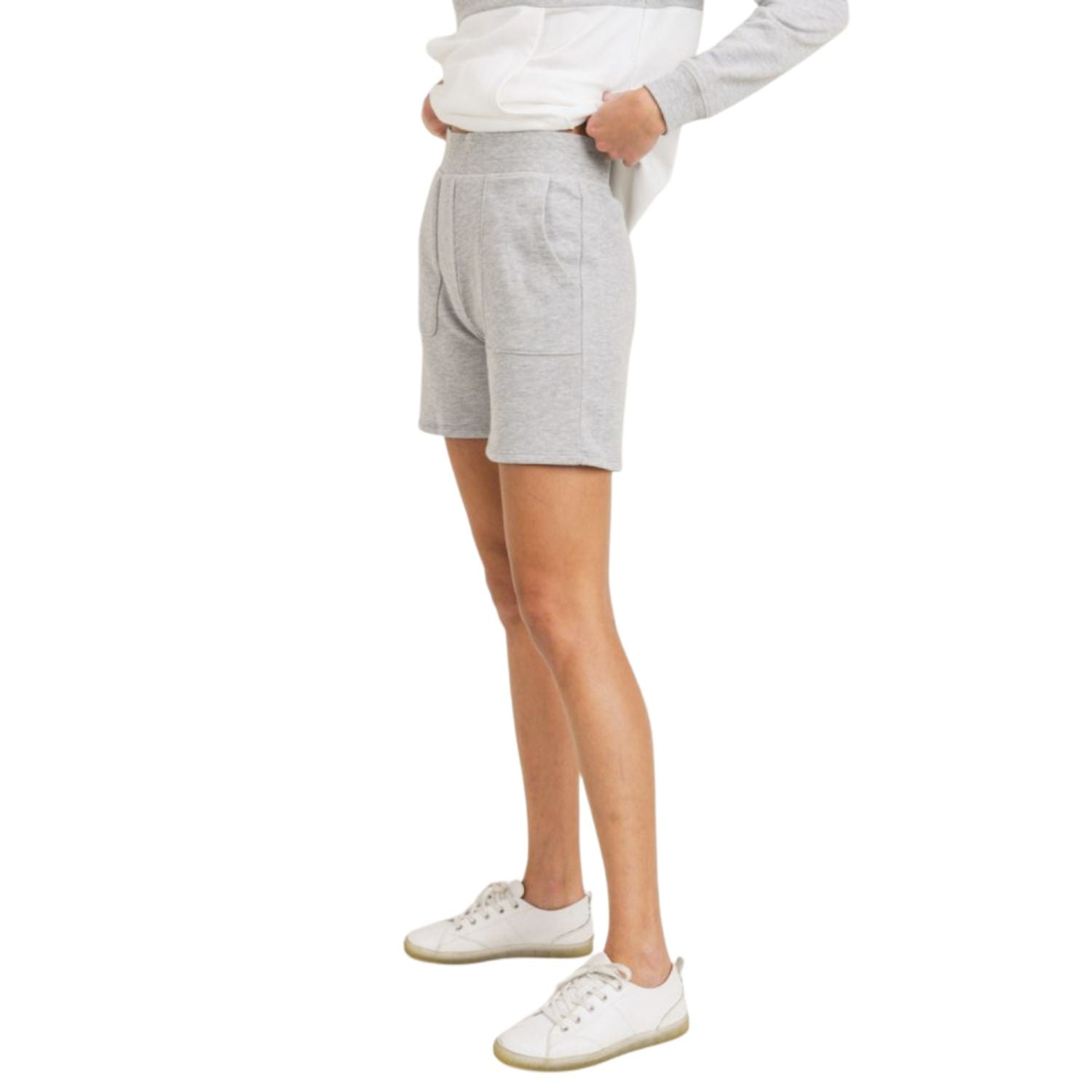 Mono B Womens Essential Mid-Thigh Shorts, Heather Grey