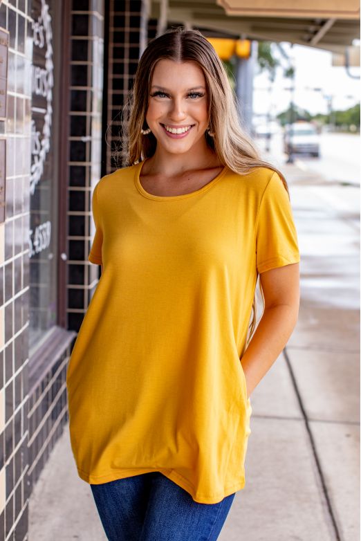 Lucky & Blessed Womens Straight Hem Relaxed Fit Scoop Neck Top