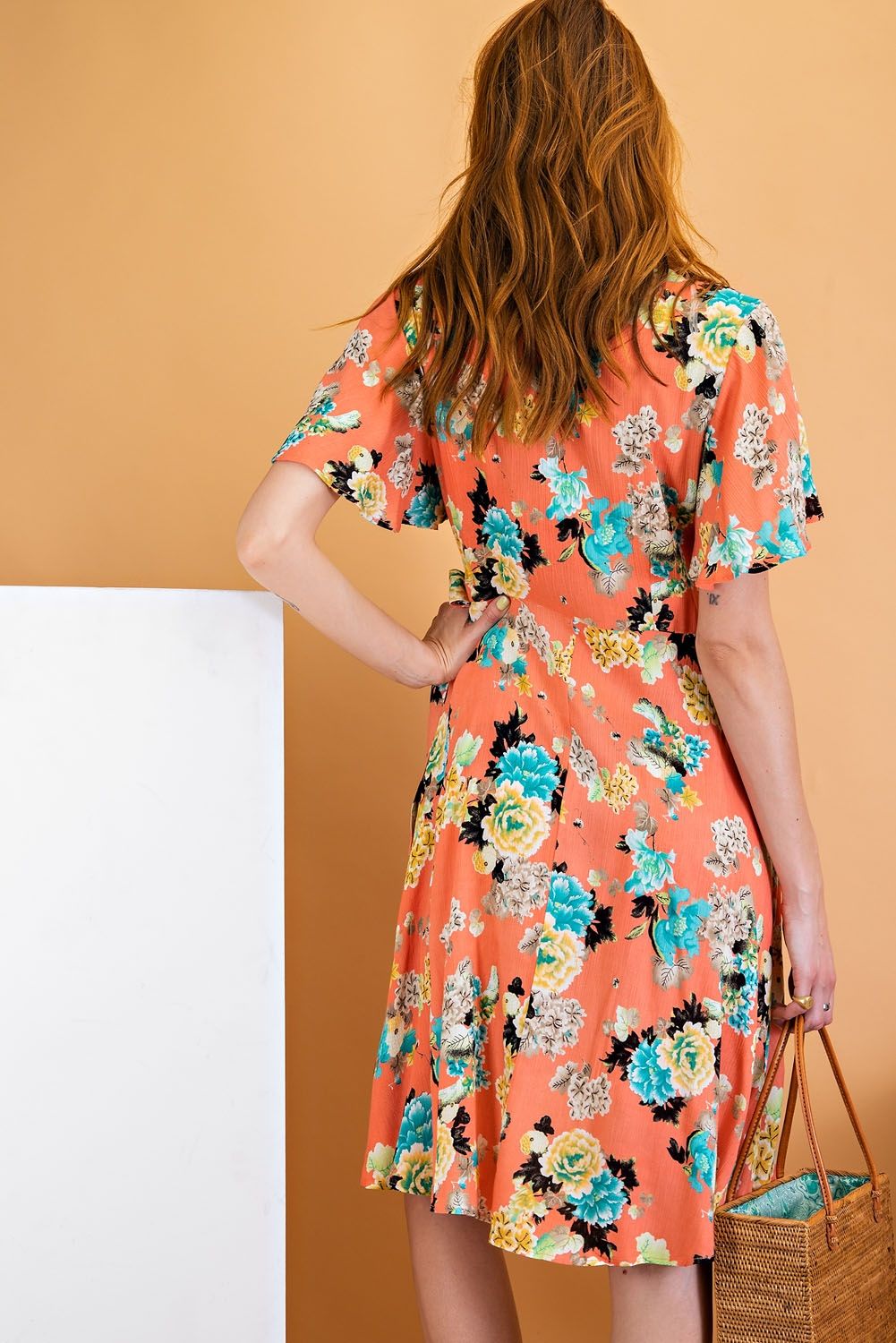 Easel Womens Floral Print Tie Waist Wrap Dress