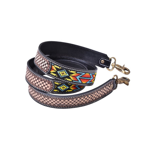 Myra Bag Heritage Rhythm Hand-Tooled and Beaded Leather Bag Strap