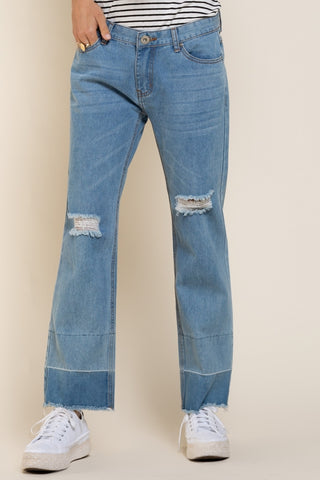 POL Clothing Womens Wide Leg Distressed Denim Jeans
