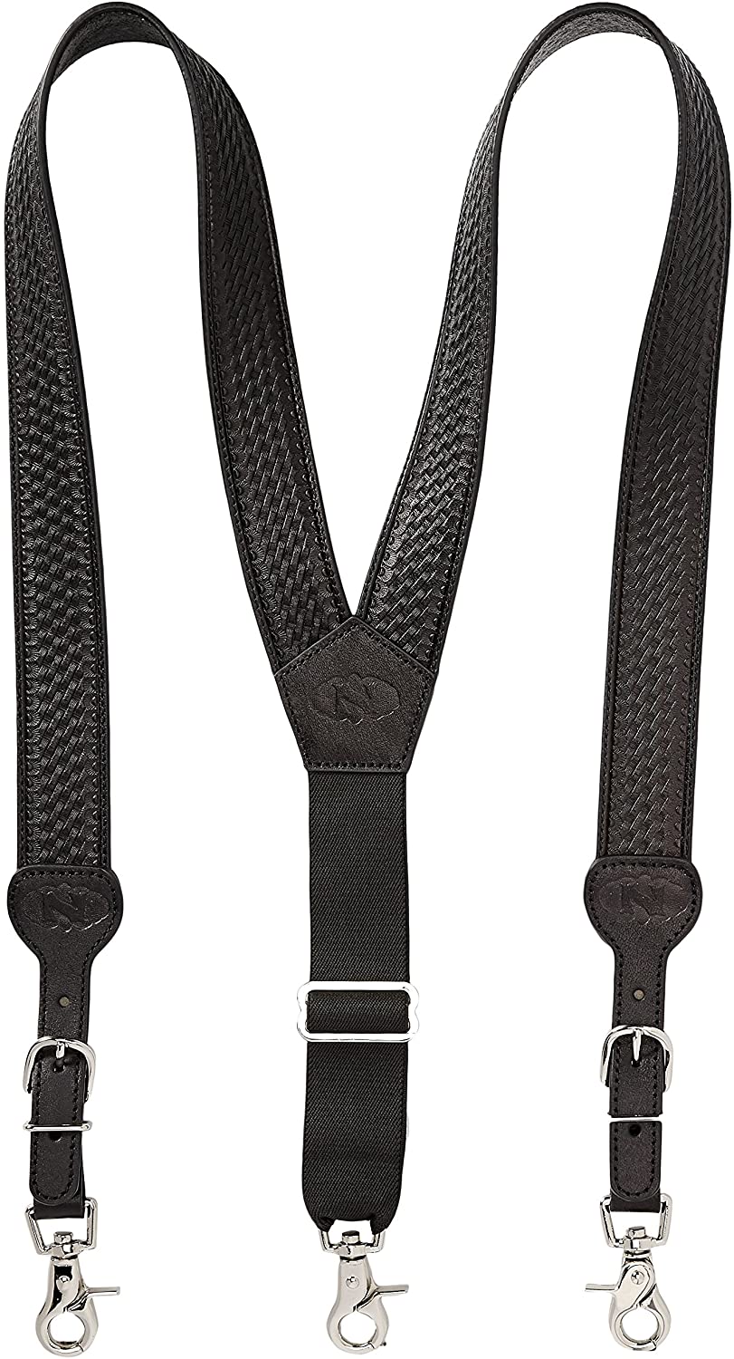 Nocona Belt Co. Mens Basketweave Embossed Leather Suspenders