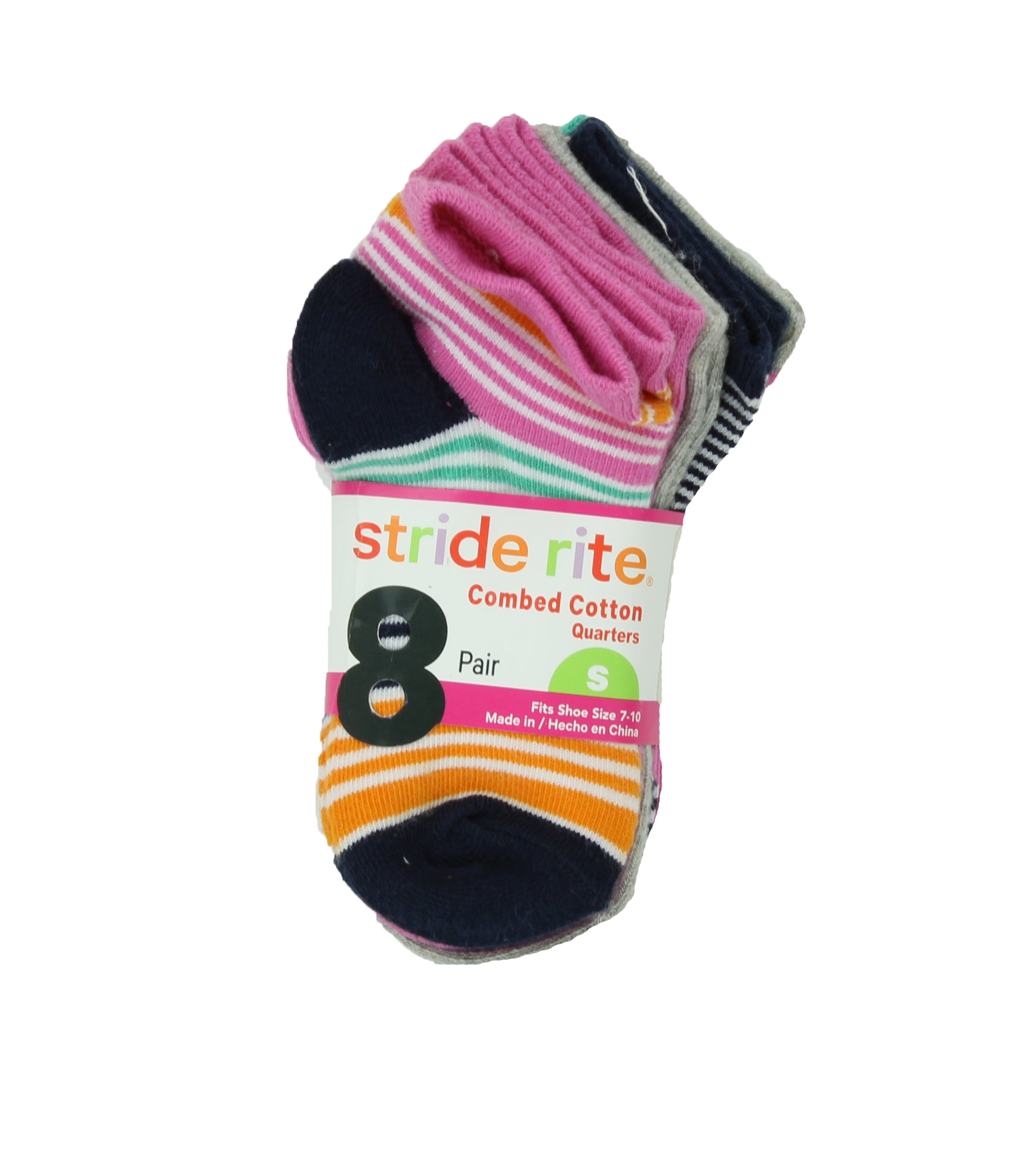 Stride Rite Girls Combed Cotton Quarters Socks-8 Pack