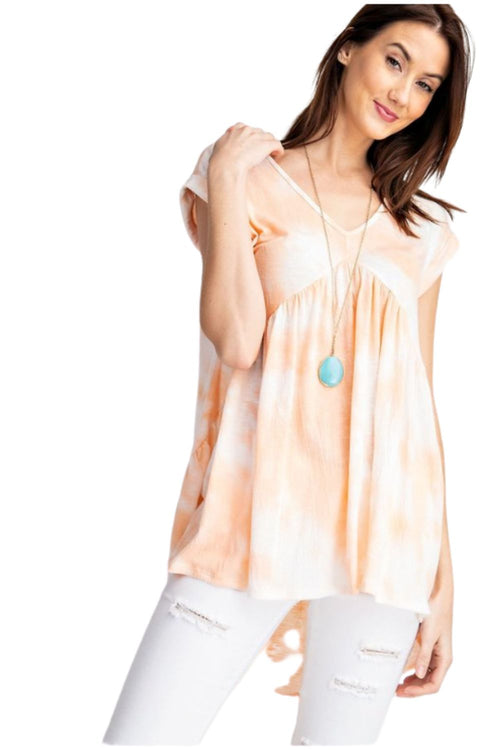 Rae Mode Womens Knit Gauze V-neck Hi-Lo Tie Dye Short Sleeve Top