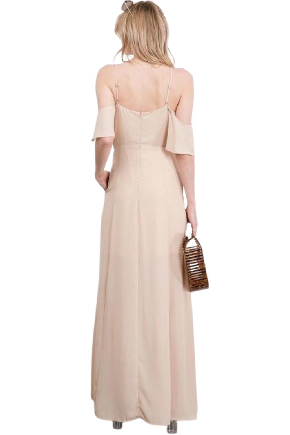 Davi & Dani Womens Ruffle Sleeve Cold Shoulder Maxi Dress