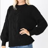 Zenana Womens Cable Knit Crewneck Balloon Sleeve Sweater