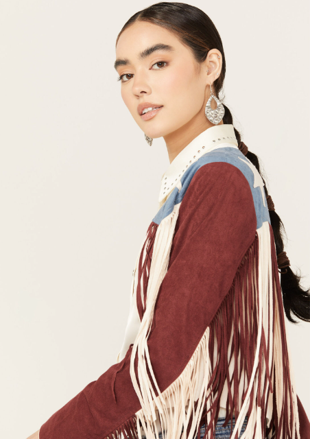 Vocal Womens Western Lainee Star Faux Fringe Suede Jacket