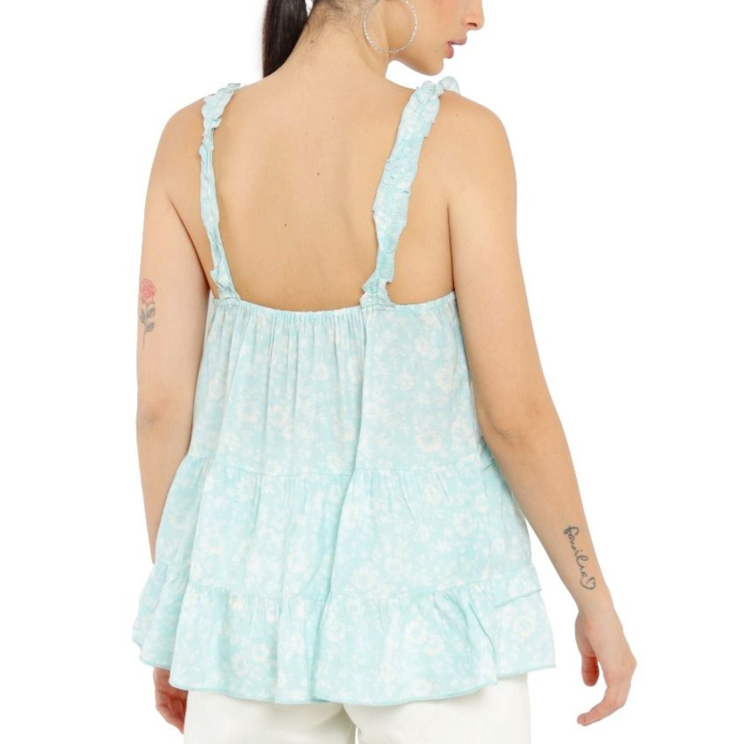 Myra Bags Womens Felicific Spaghetti Strap Ruffle Tank, Aqua