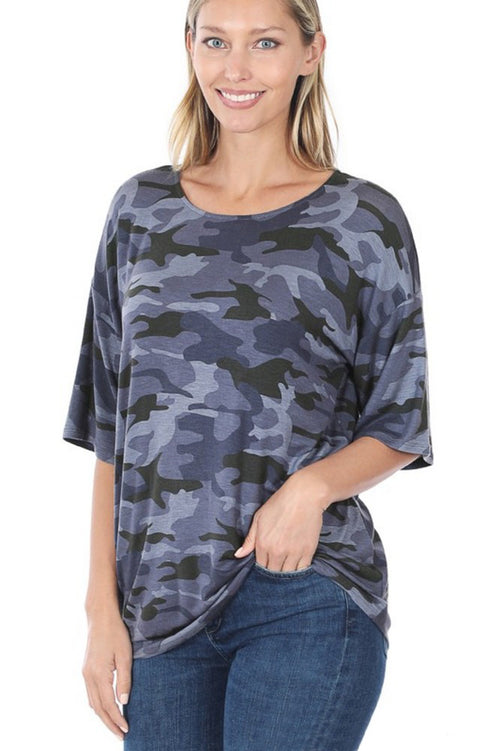 Zenana Womens Camouflage Print Half Sleeve Top