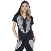 Vocal Apparel Womens Short Sleeve Hooded Angel Wings Top