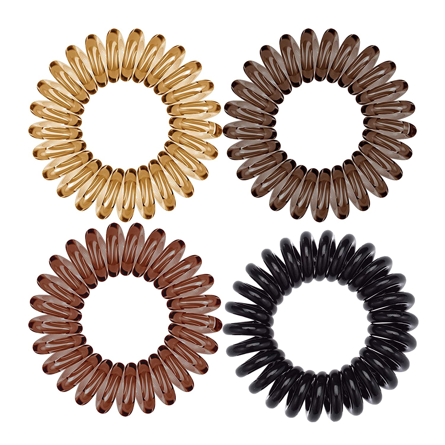 Kitsch Womens Spiral Creaseless Phone Cord Hair Ties (Brunette, 4 Pcs)