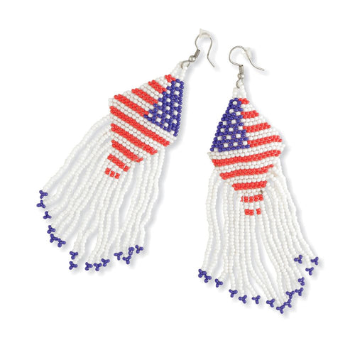 Myra Bag Catastrophe American Flag Beaded Fringe Earrings