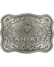Ariat Mens Scalloped Rectangular Filigree Belt Buckle (Silver)