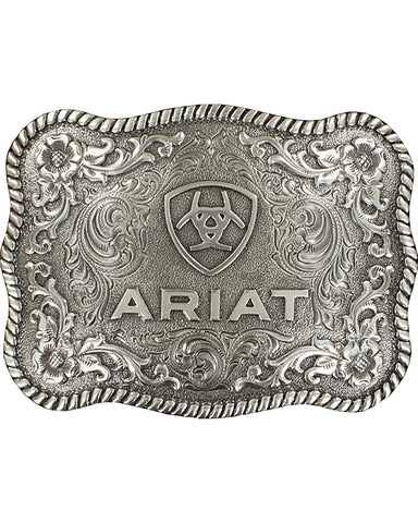 Ariat Mens Scalloped Rectangular Filigree Belt Buckle (Silver)
