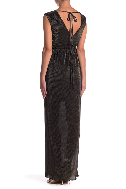 Romeo and Juliet Couture Pleated Metallic Maxi Dress