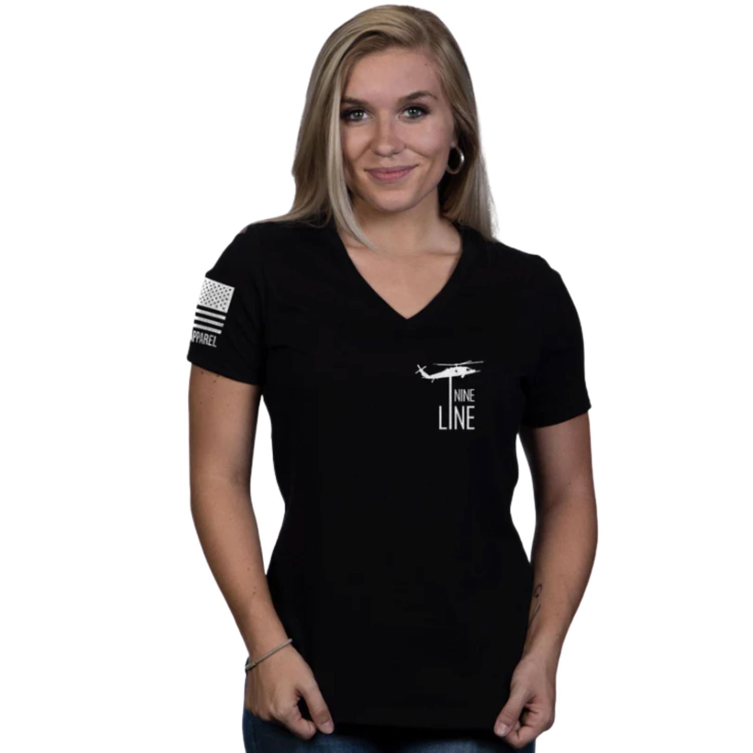 Nine Line Womens American Flag Relaxed Fit V-Neck Shirt