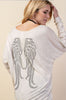 Vocal Womens Rhinestone Angel Wings Long Sleeve Dolman Top