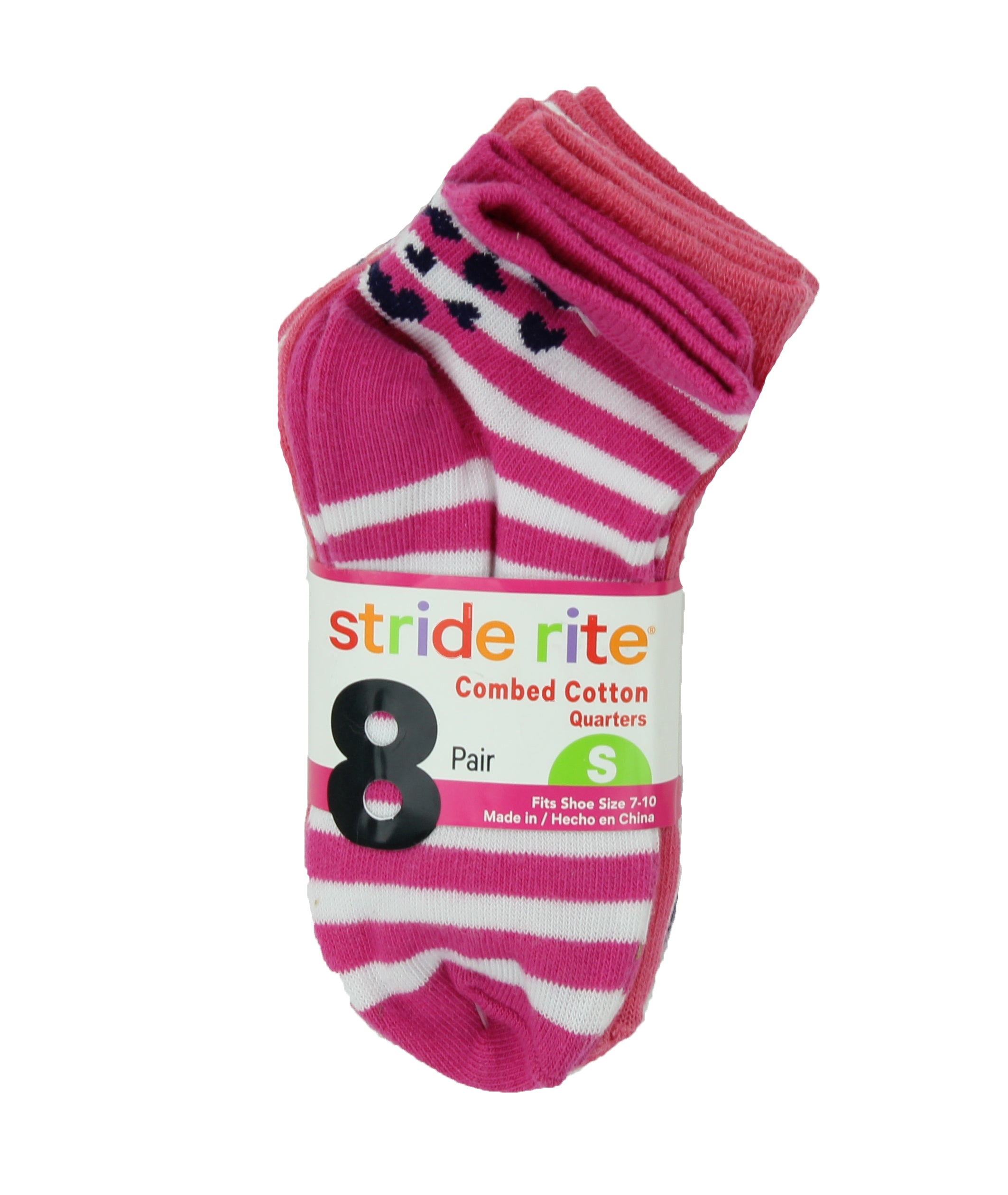 Stride Rite Girls Combed Cotton Quarters Socks-8 Pack