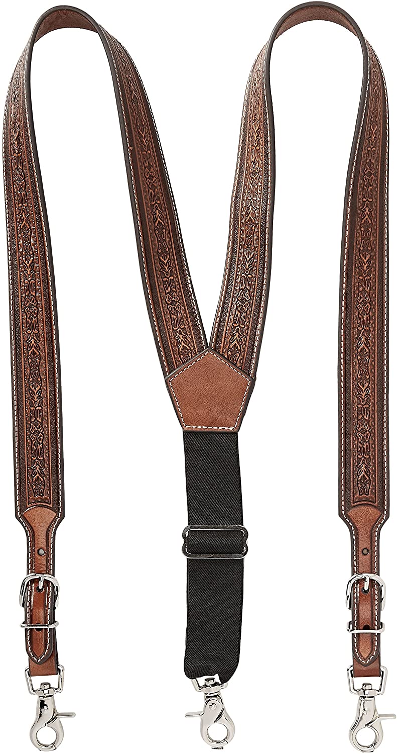 Nocona Belt Co. Mens Tooled Floral Embossed Leather Suspenders