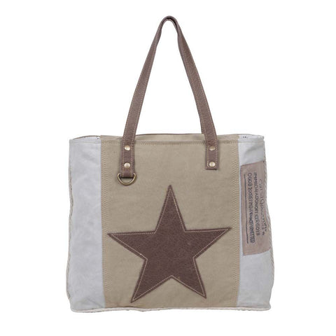 Myra Bag Edgy Star Canvas and Leather Tote Shoulder Bag