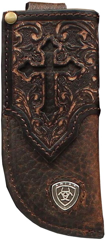 Ariat Tooled Cut Out Leather Cross Concho Knife Sheath (Brown, 4.25 inch)
