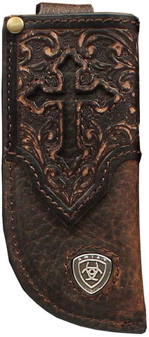 Ariat Embossed Logo Leather Knife Sheath Sleeve (Medium Brown)