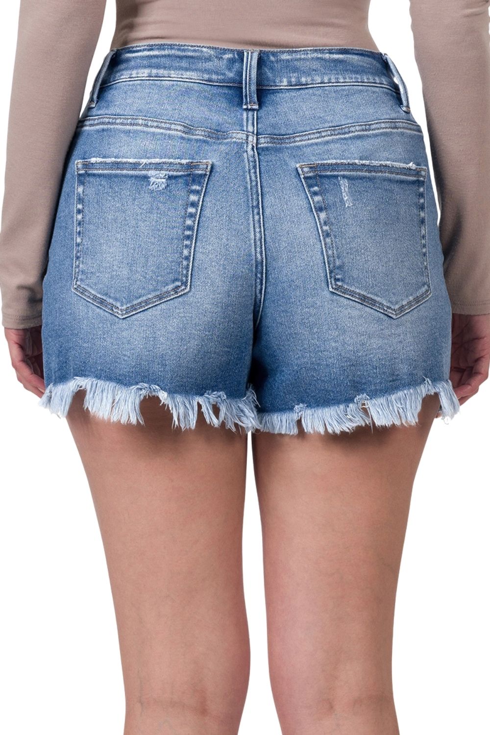 Zenana Womens Frayed Hem Button Fly Denim Shorts