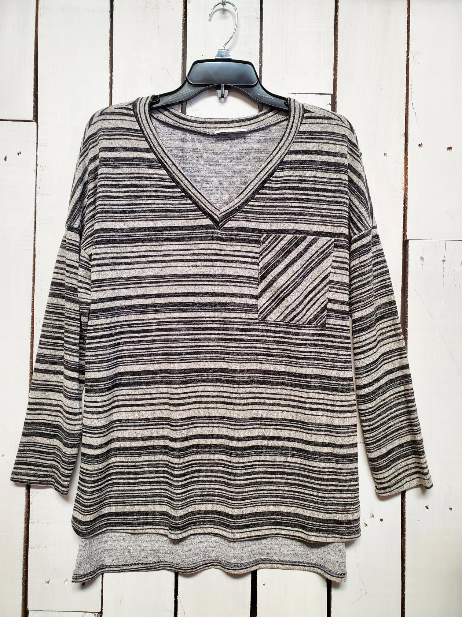 Carole Christian Long Sleeve Striped Pocket Top