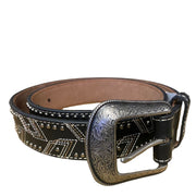 Hooey Mens Western Embroidered Studded Leather Belt (Black, 36)