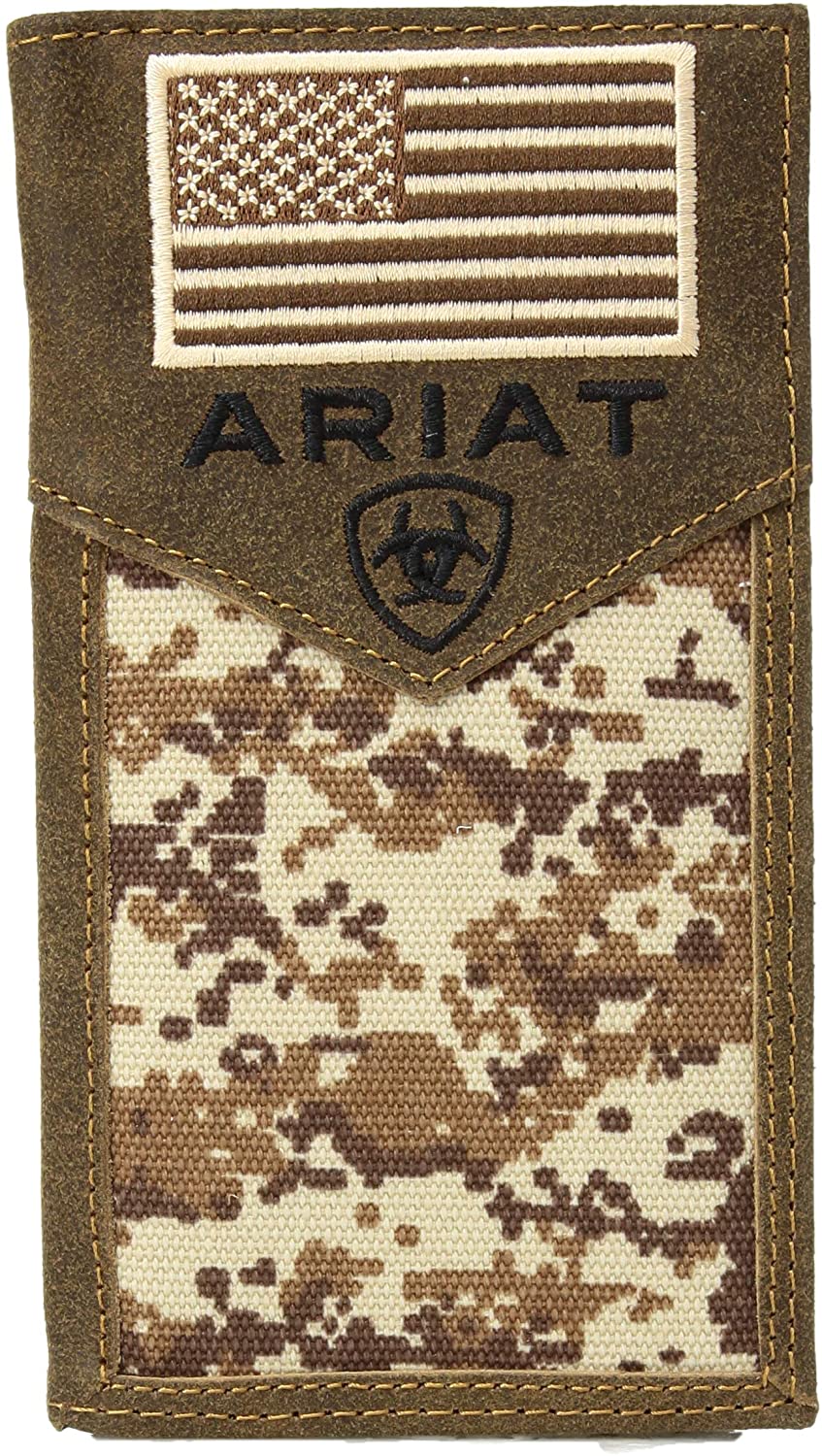 Ariat Mens Leather Sport Digital Camo Patriot Rodeo Checkbook Wallet (Brown)