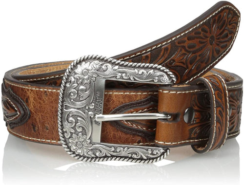 Ariat Mens Ostrich Leather Floral Design Concho Western Belt