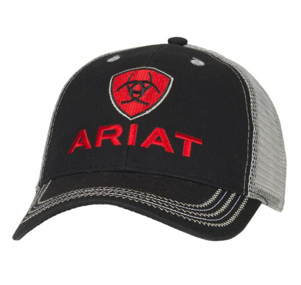 ARIAT Mens Flexfit 110 Adjustable Snapback Rectangle Patch Mesh Back Dark  Grey Hat