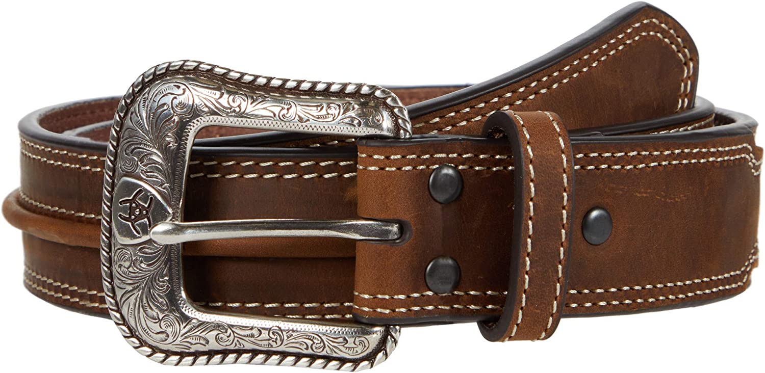 Ariat Mens Western Oil Skin Raised Strip Leather Belt