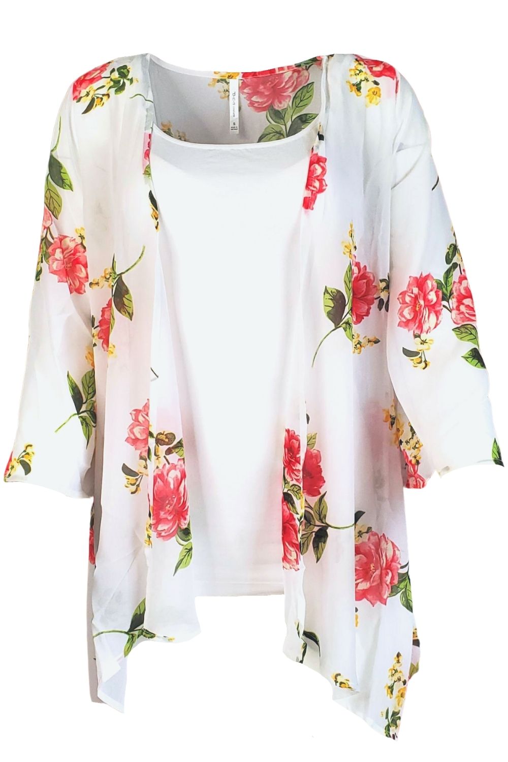 DNA Couture Womens Floral Print Chiffon Kimono Cardigan
