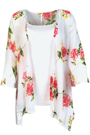DNA Couture Womens Floral Print Chiffon Kimono Cardigan