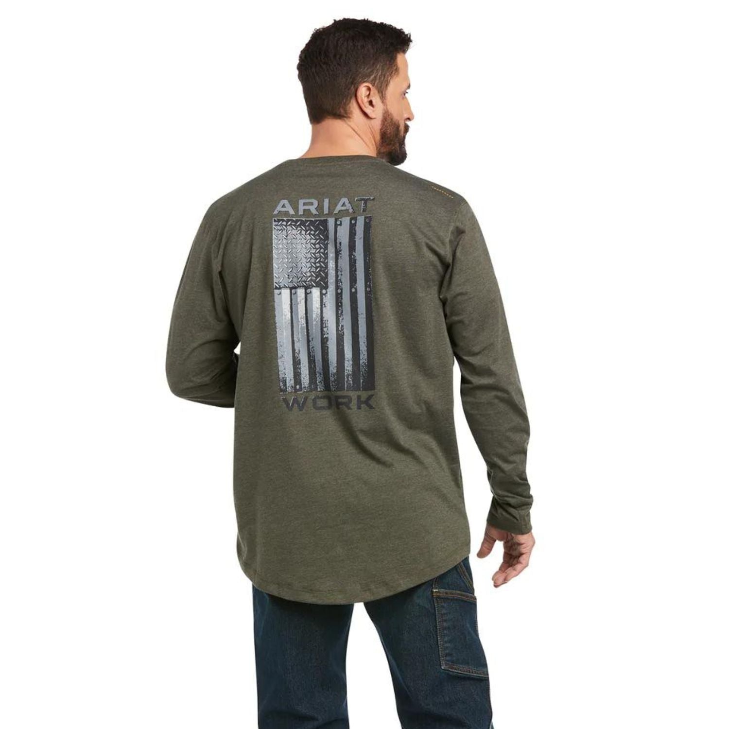 Ariat Mens Rebar Workman Alloy Flag Graphic Tee Shirt, Sage Heather