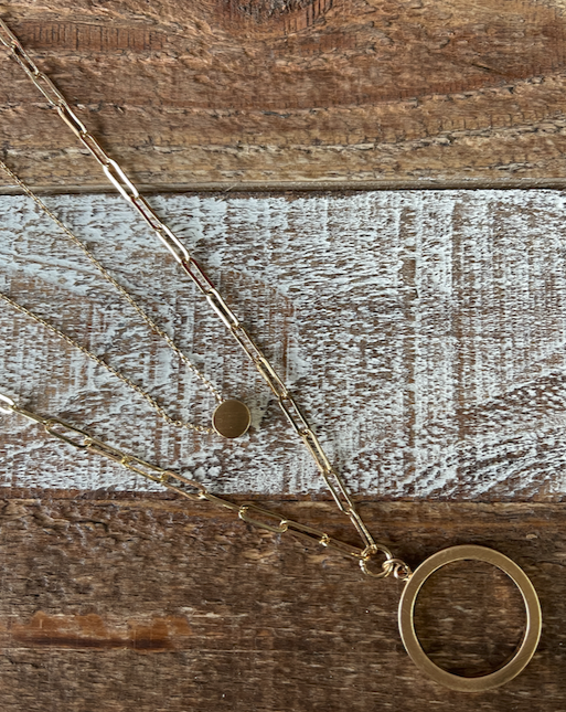 Gold Double Layered Open Circle 17"-19" Necklace & Earrings