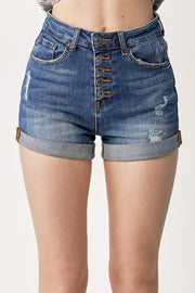 Risen Jeans Womens High Rise Roll Up Denim Shorts