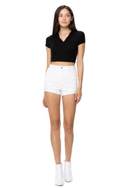Cello Jeans Womens High Rise Frayed Hem Cuffed Mom Shorts