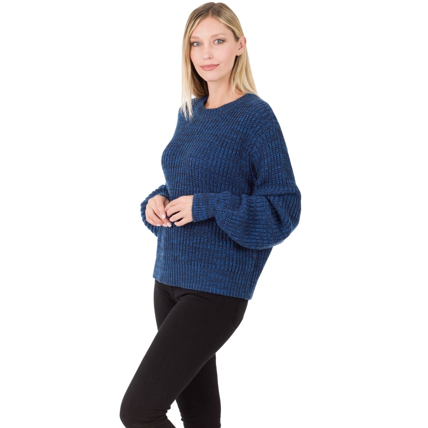 Zenana Womens Melange Balloon Sleeve Acrylic Sweater