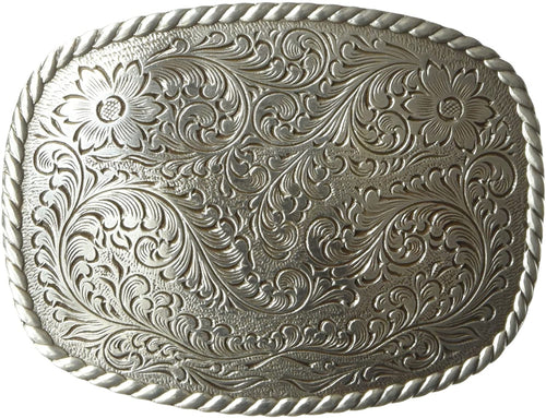 Nocona Mens Rounded Square Floral Engraved Western Style Belt Buckle (Silver)