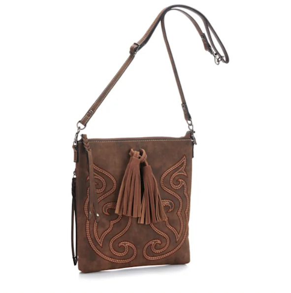 Tony Lama Brown Weathered Leather Boot Stitch Concealed Carry Crossbody Bag