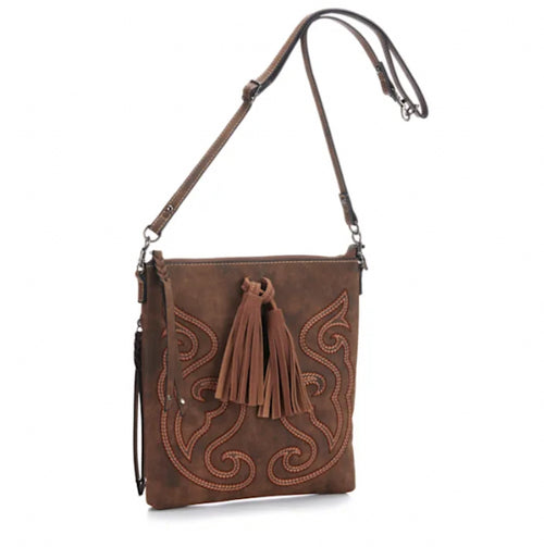 Tony Lama Brown Weathered Leather Boot Stitch Concealed Carry Crossbody Bag